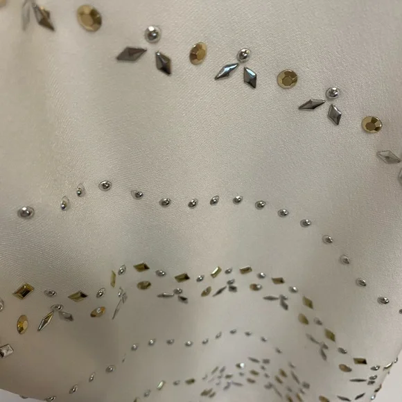 White House Black Market sleeveless dress with gold and silver beads, Size M - Picture 2 of 10